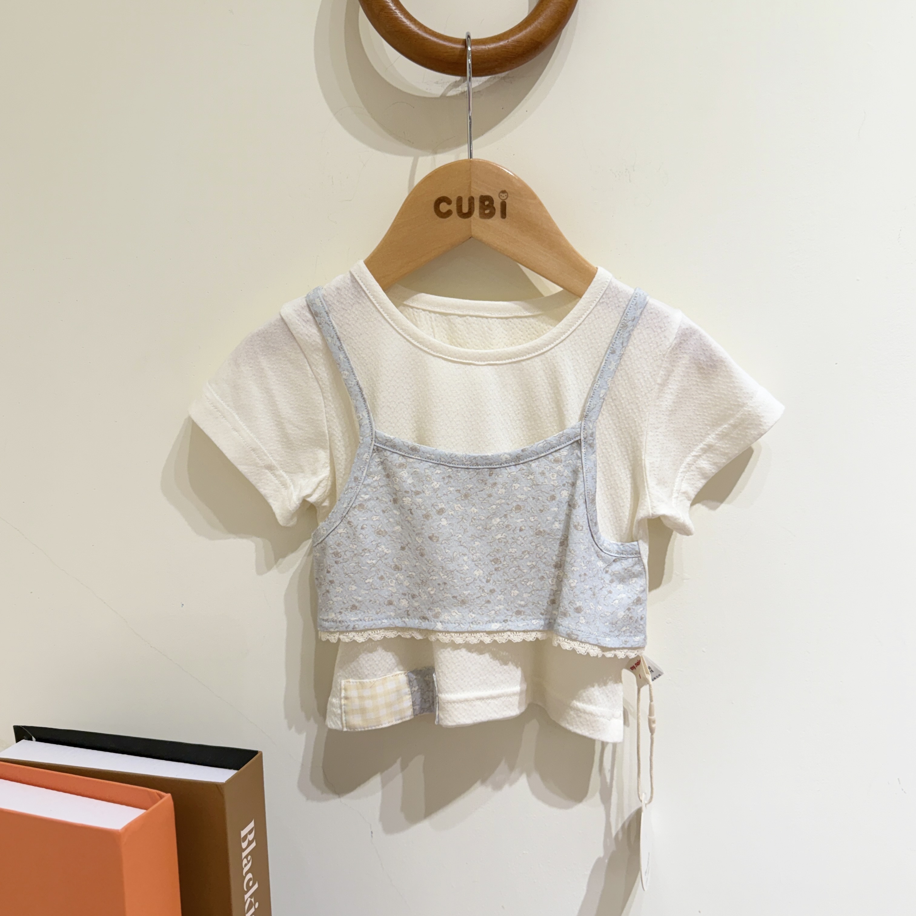 26夏 霧藍層次假兩件上衣