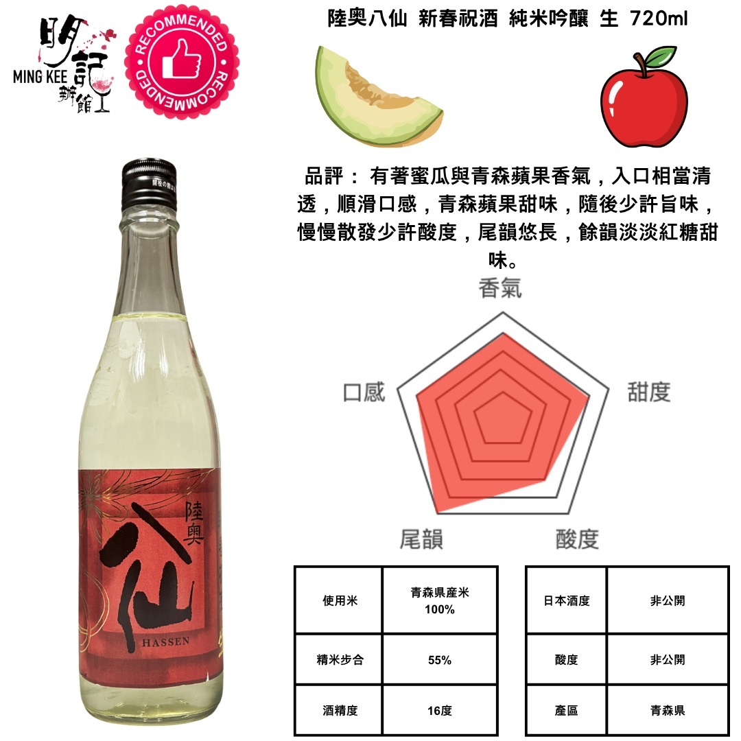 陸奥八仙 新春祝酒 純米吟釀 生 720ml