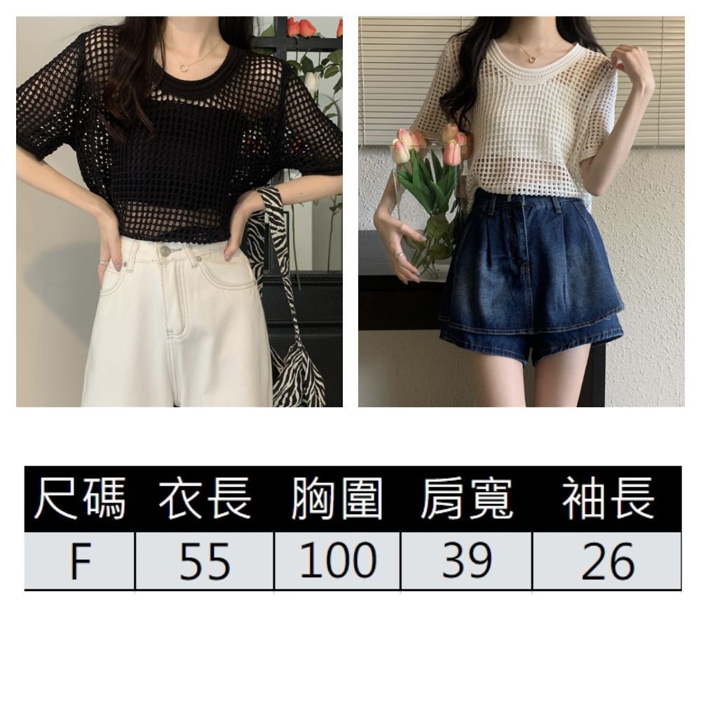 【ASister 小姊姊】AS0489#上衣☆韓系*圓領短袖純色*鏤空洞洞微性感薄針織上衣(4色 F)