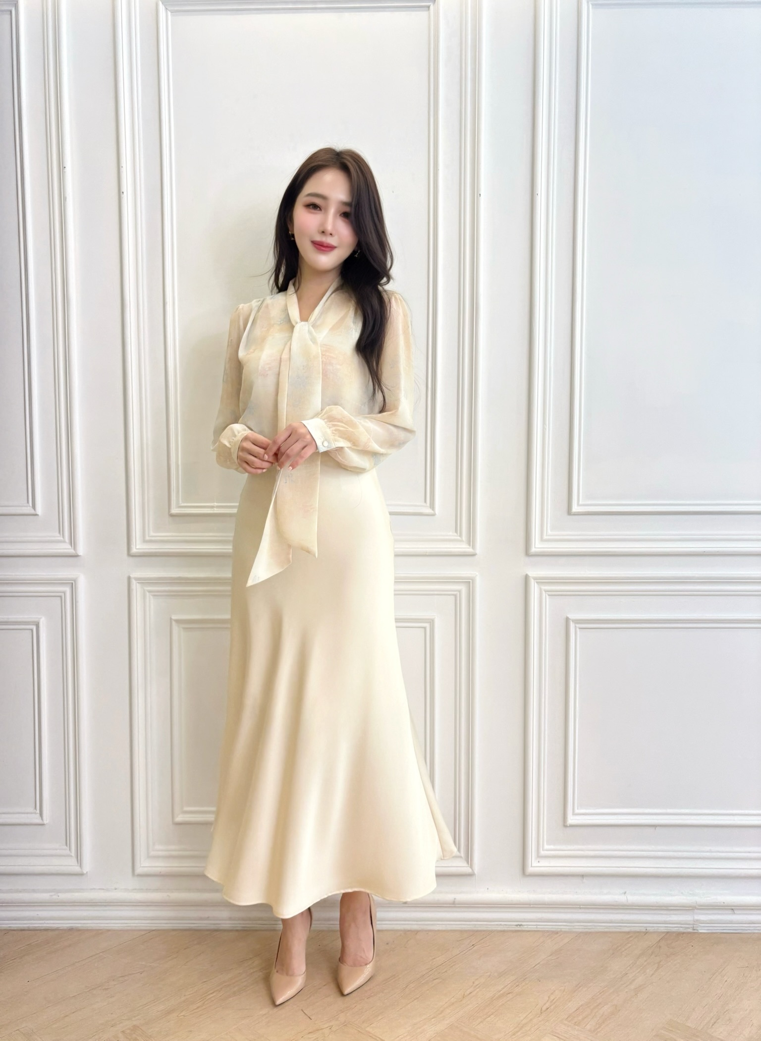 微透暈染感領巾上衣