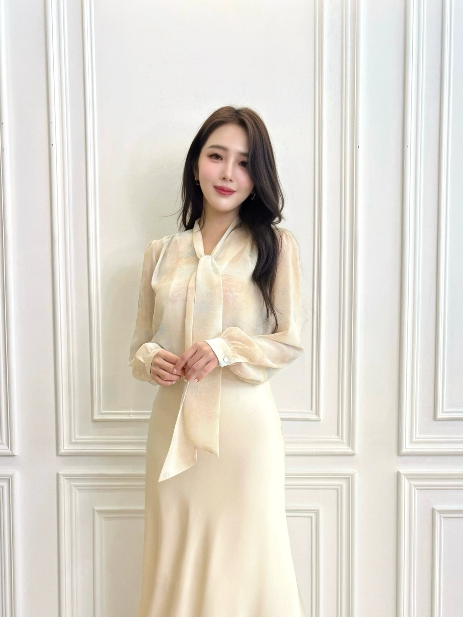 微透暈染感領巾上衣