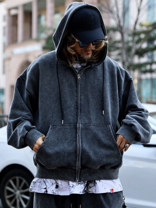 水洗毛圈連帽拉鍊外套