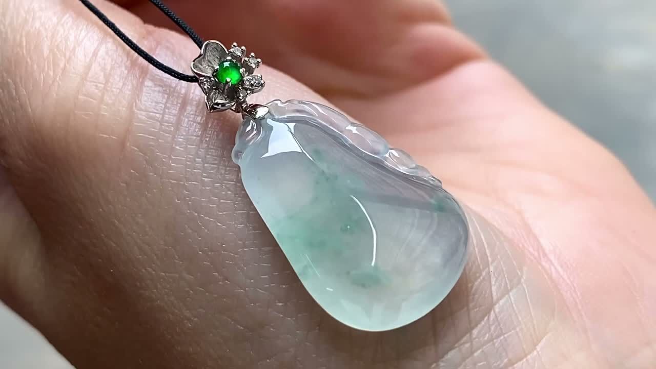 翡翠冰種飄彩福瓜吊墜,天然翡翠A玉, 緬甸玉, Jade, Jadeite