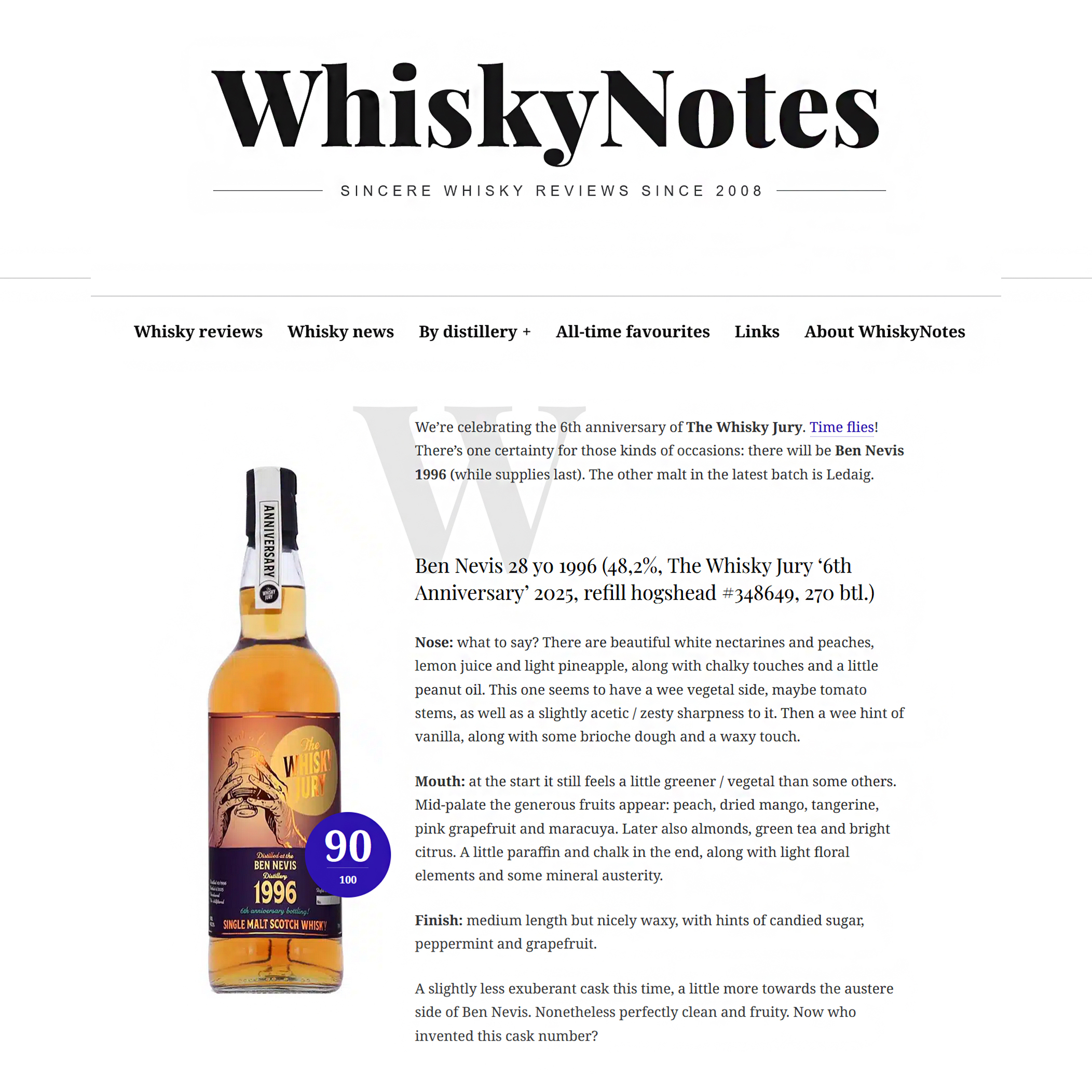 The Whisky Jury 6th Anniversary Bottling  Ben Nevis 1996 28 Years Old #348649 48.2%