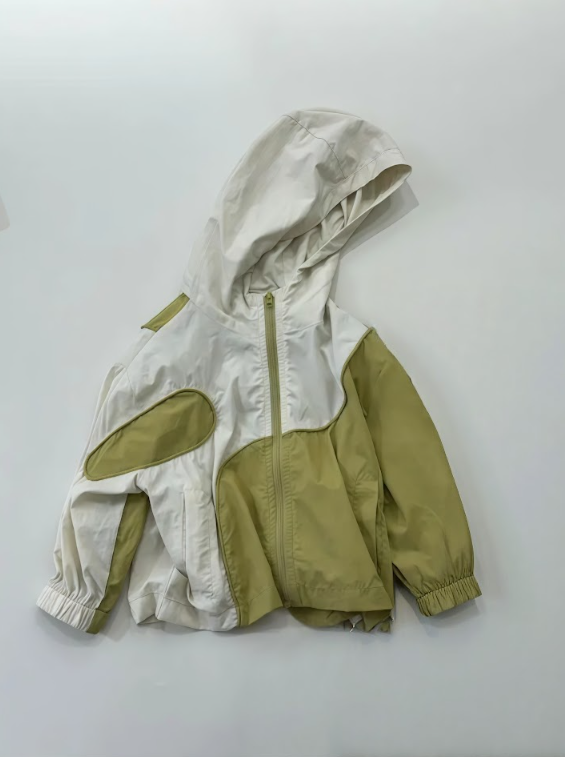 BYC04OW039GN 茶色調幾何拼色拉鍊薄外套