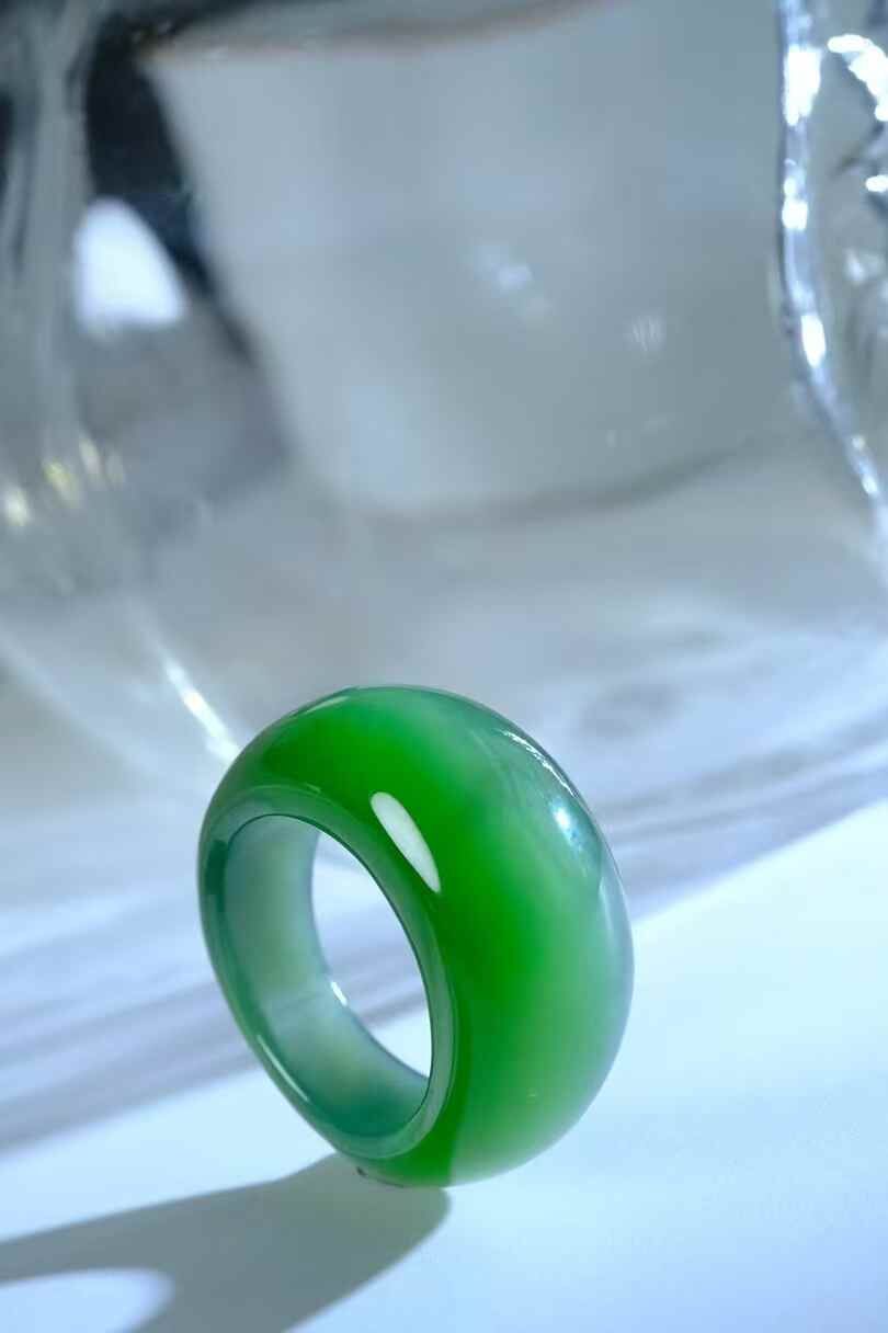 32679 和田玉碧玉貓眼饅頭戒 (圈口 20號)