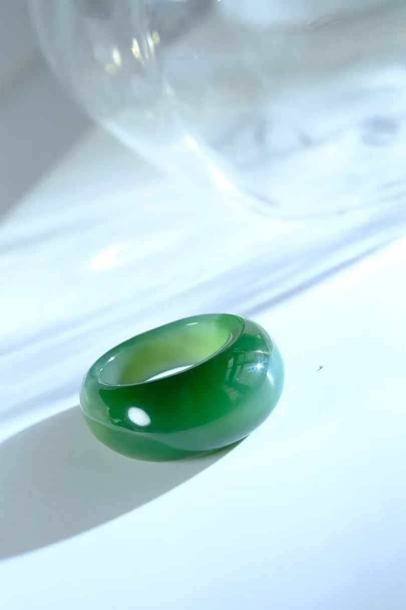 32679 和田玉碧玉貓眼饅頭戒 (圈口 20號)