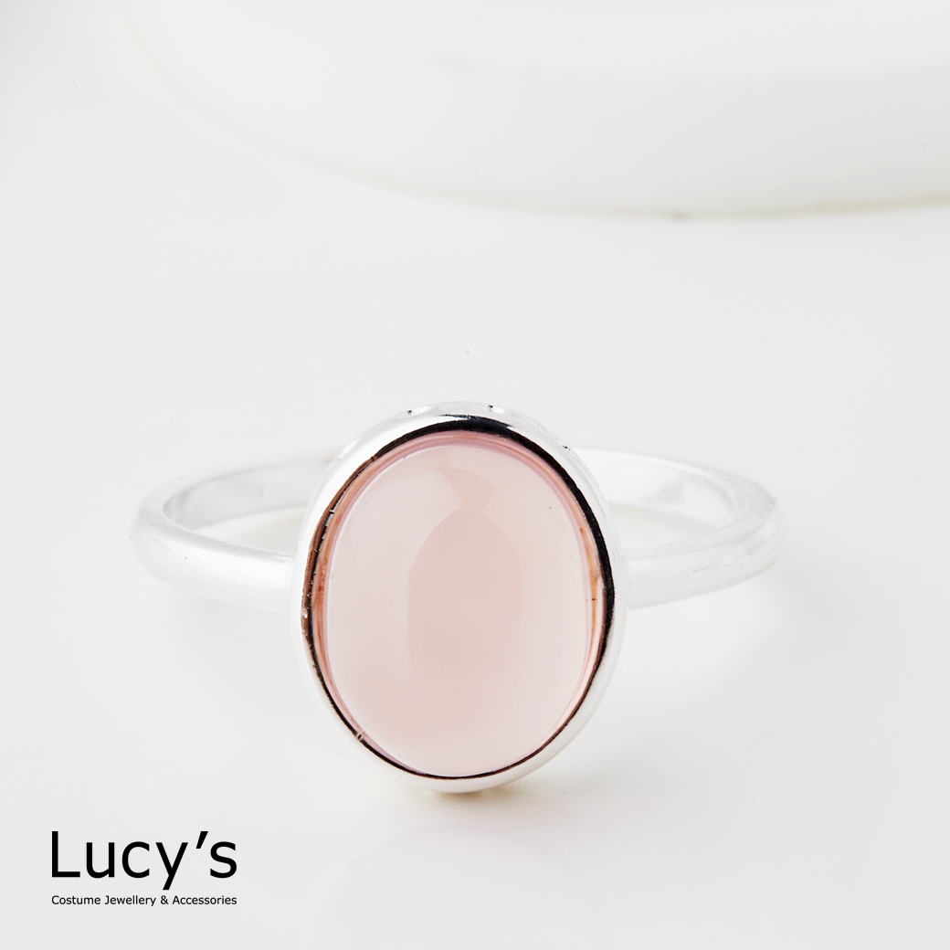 925 純銀 圓潤粉玉髓 戒指 (126755)