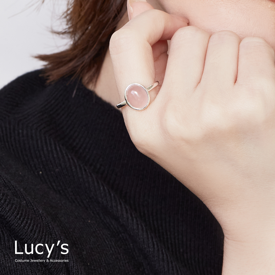 925 純銀 圓潤粉玉髓 戒指 (126755)