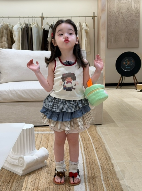 BYC04B044BL 藝術層層疊蛋糕短褲