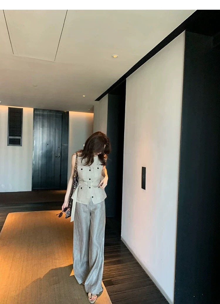 夏日清爽色系亞麻單釦休閒長褲-S-XL / 2色 (Elegant & Love)