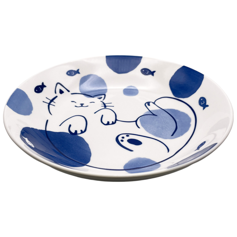 淺缽/藍色貓咪 約20.5cm