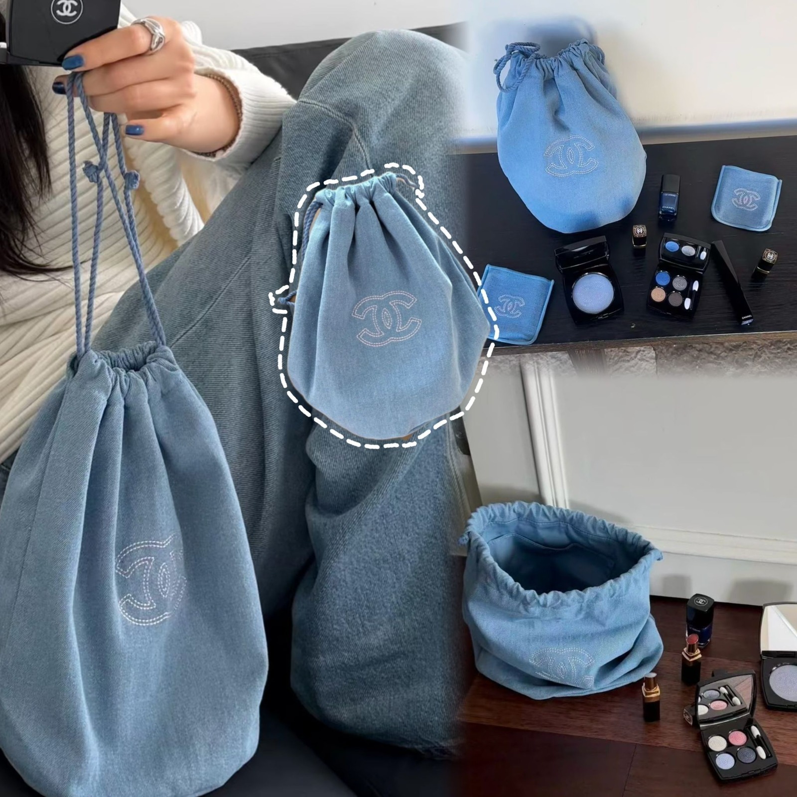 CHANEL Beauty 2026 Denim 贈品單肩索繩袋