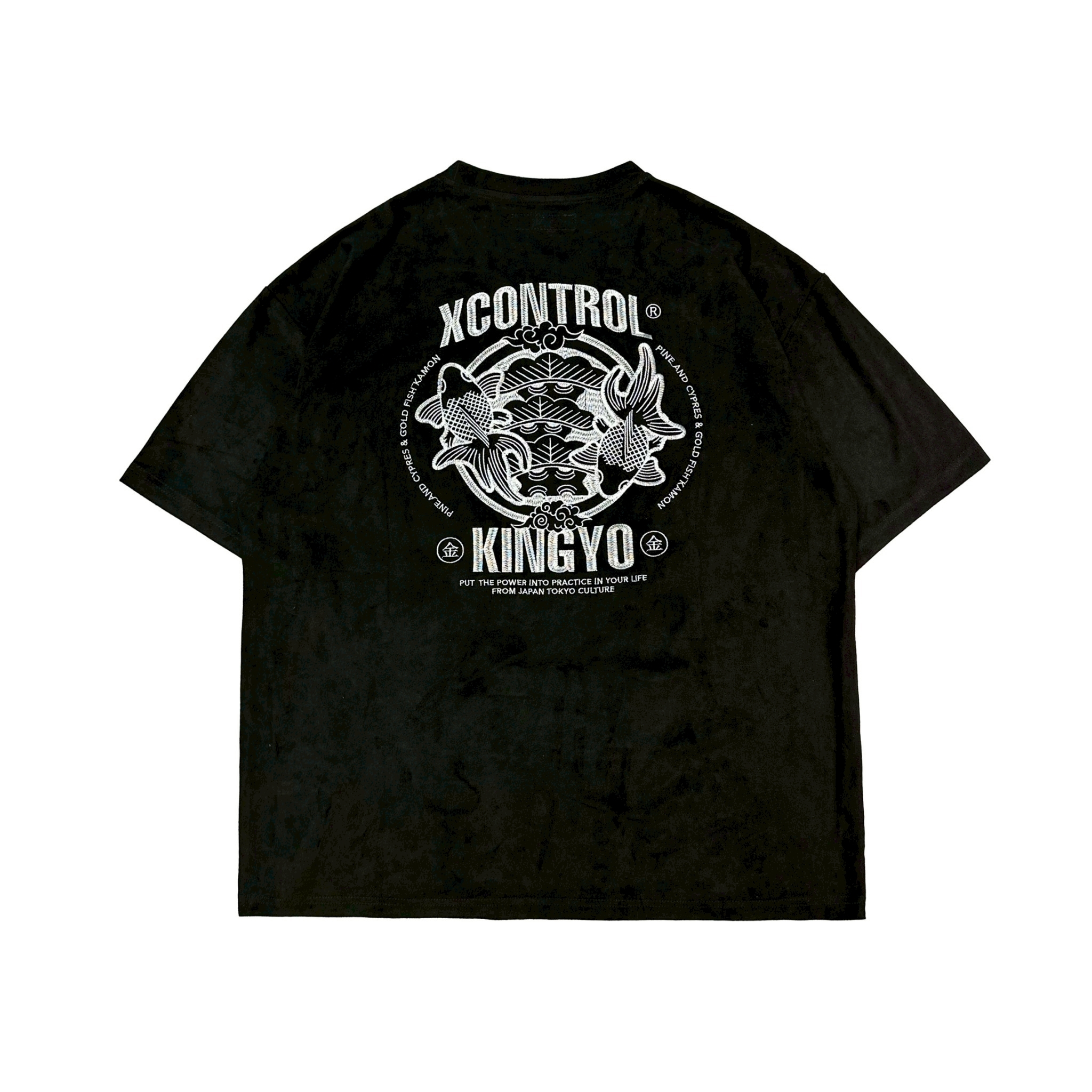 XCTRL 左三階松金魚紋寬版短T-黑