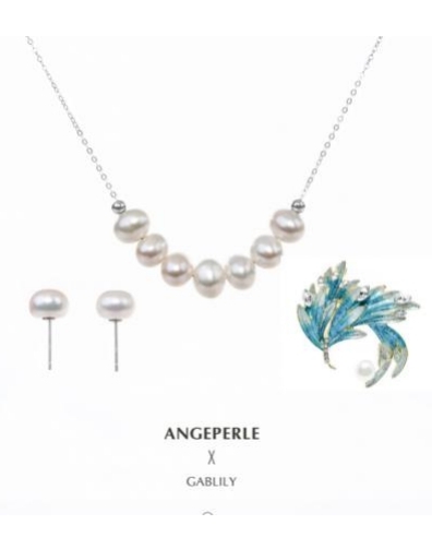 cf9101  天使之泪 S925银    淡水珍珠项链耳钉 胸针三件套   ZPZL054