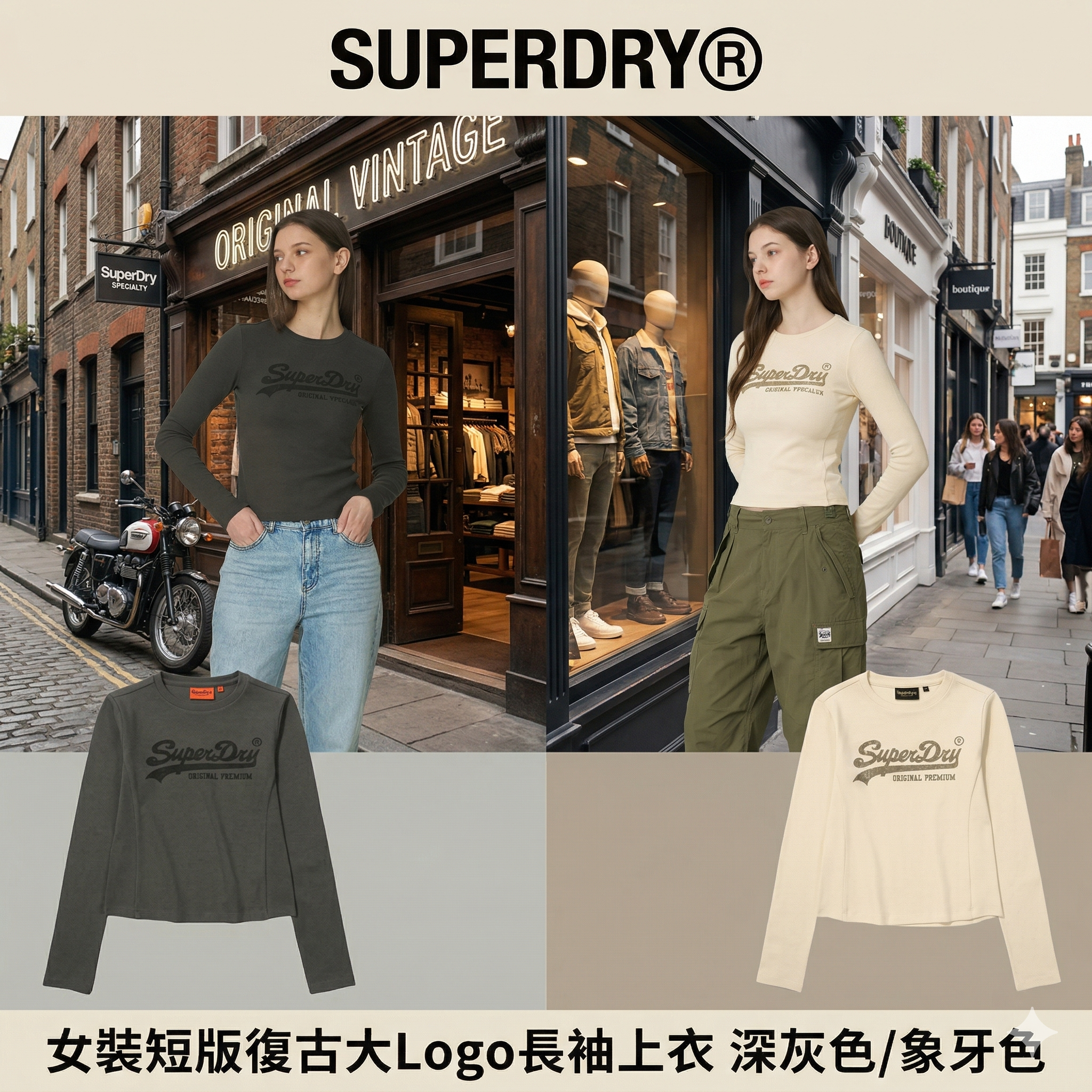 【直播】Superdry LX041007 女裝短版復古大Logo長袖上衣 (SDFTGDO05)