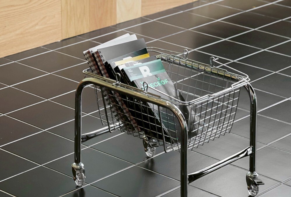 ins風不銹鋼手推車帶輪移動收納藍