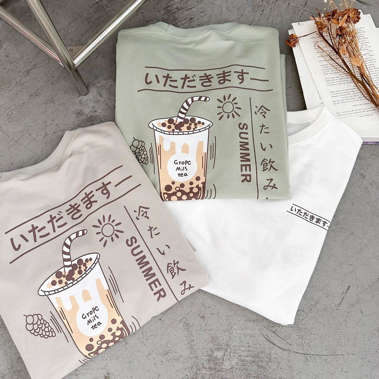 日文手搖飲插畫短T 80438