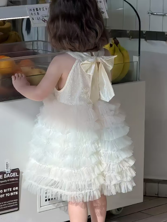 BYC04D052AC  夢幻馬卡龍閃片露肩蛋糕紗裙