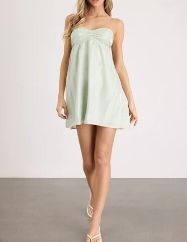 Light Mint淺薄荷綠色絲光露背綁帶Mini Dress