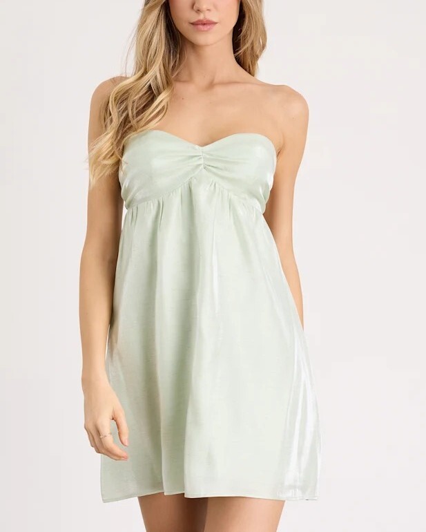 Light Mint淺薄荷綠色絲光露背綁帶Mini Dress