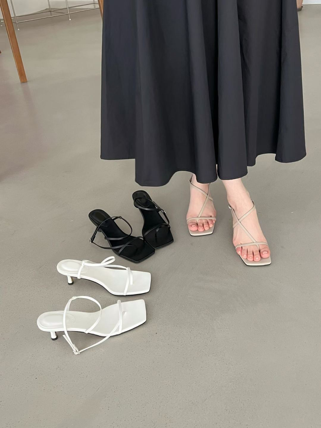 夏日雙線繞帶造型高跟涼鞋 / 4色