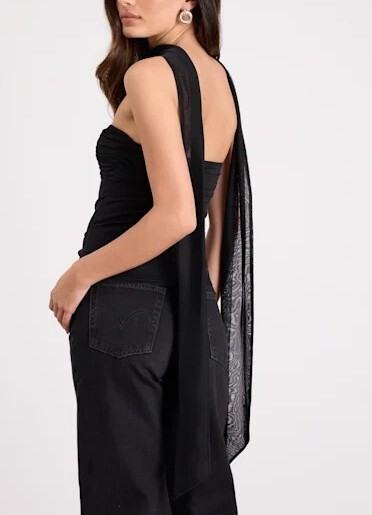 Brooklyn Night 黑色網紗抓皺絲巾Top