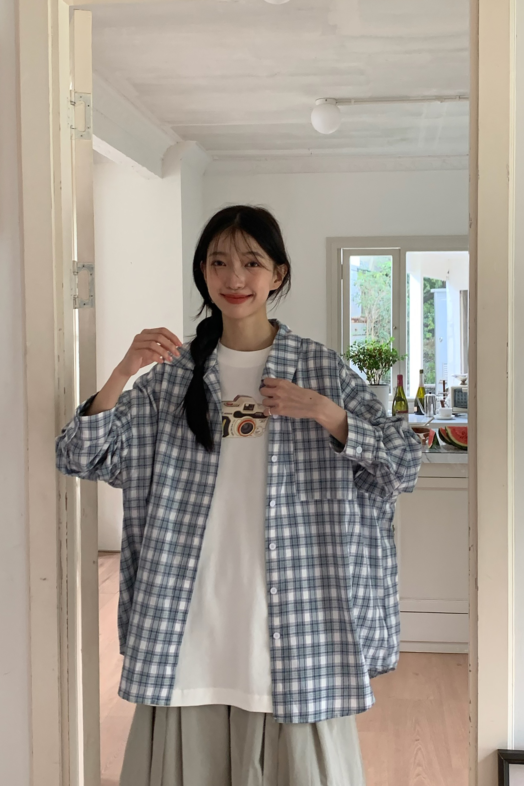 April｜撞色格紋長袖襯衫 2色