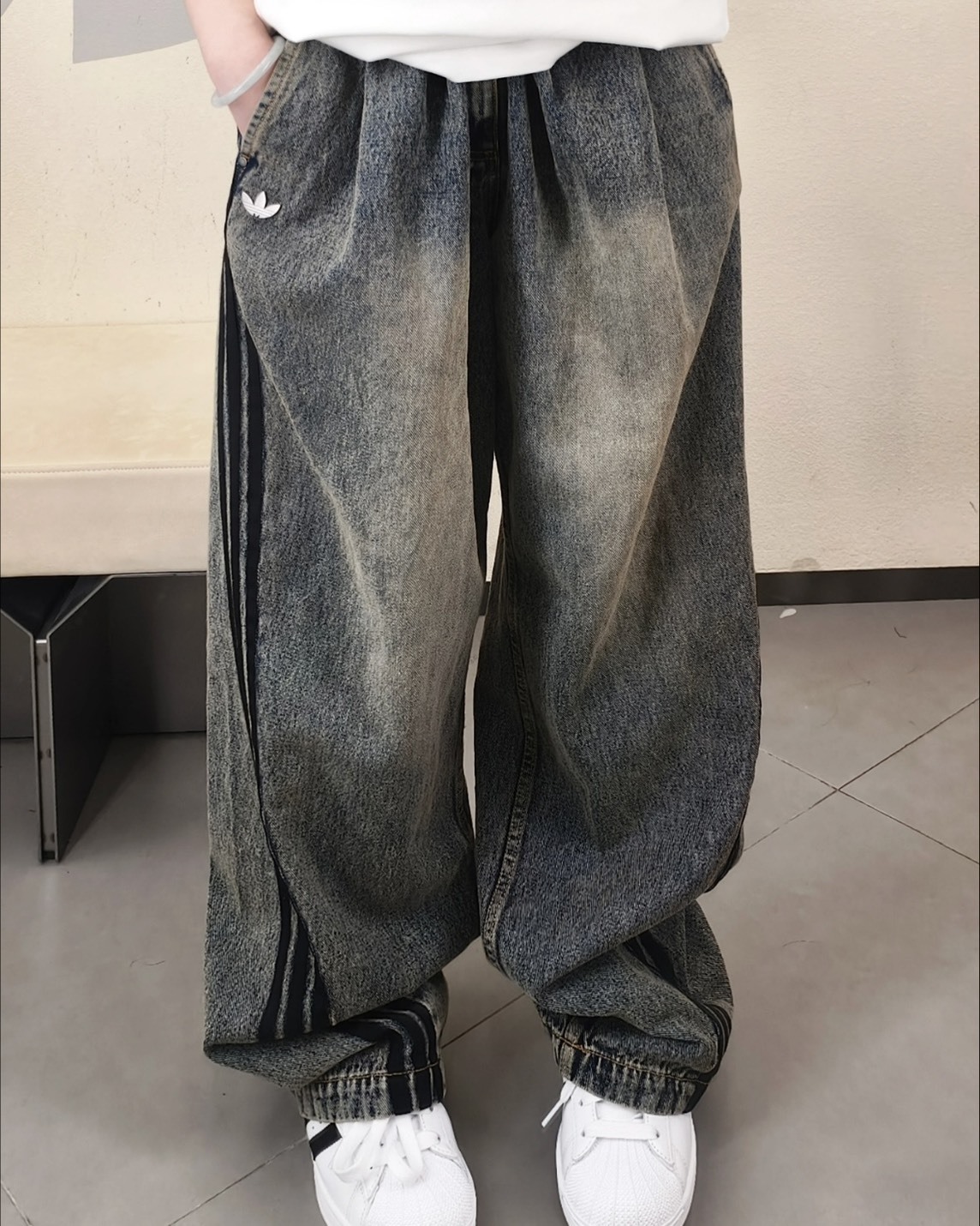 ADIDAS ORIGINALS ADILENIUM SEASON 5 單寧牛仔褲 黑 寬鬆