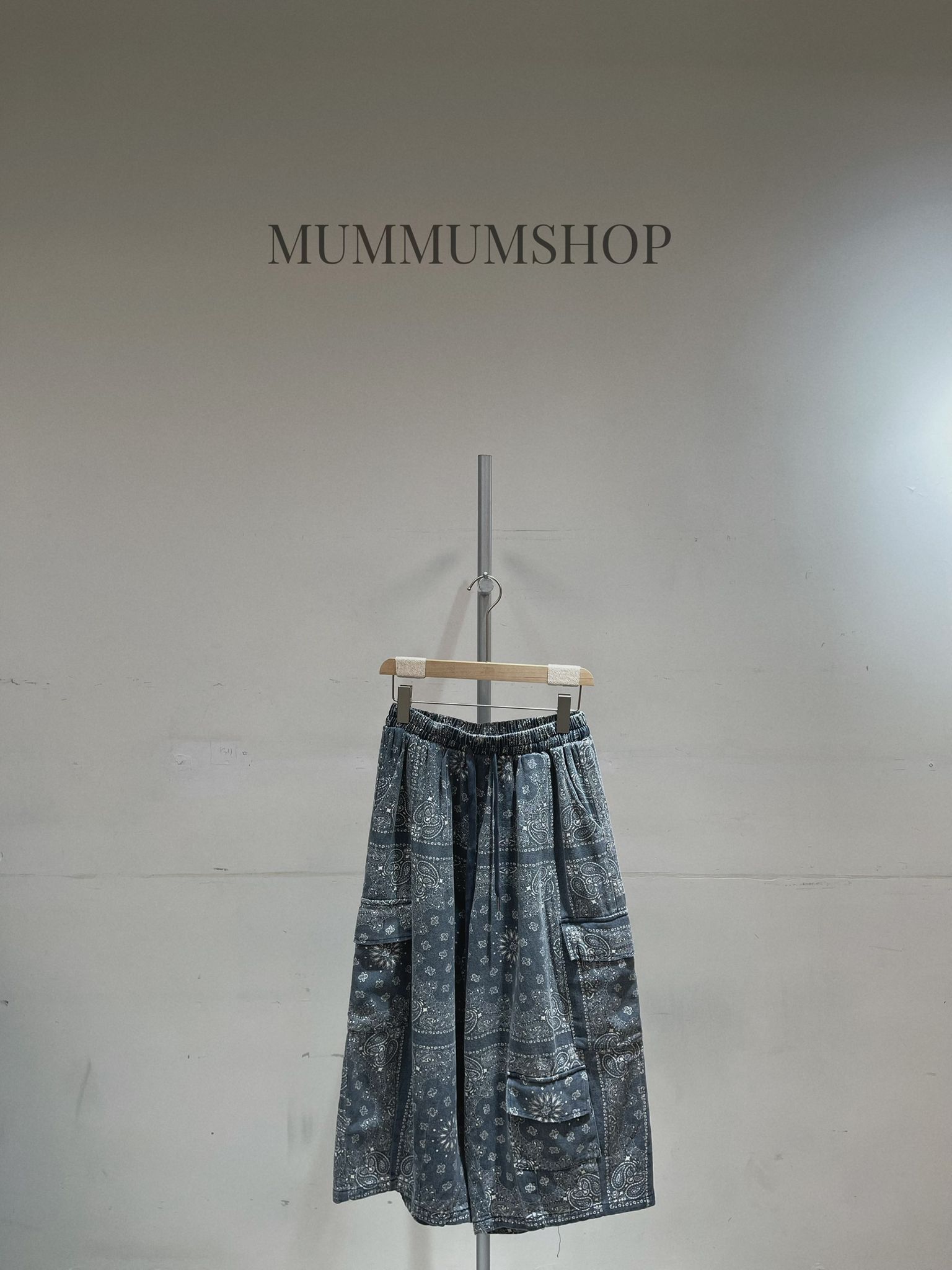 03725a/民族風牛仔色匿藏口袋中長褲裙　23-42/46/31