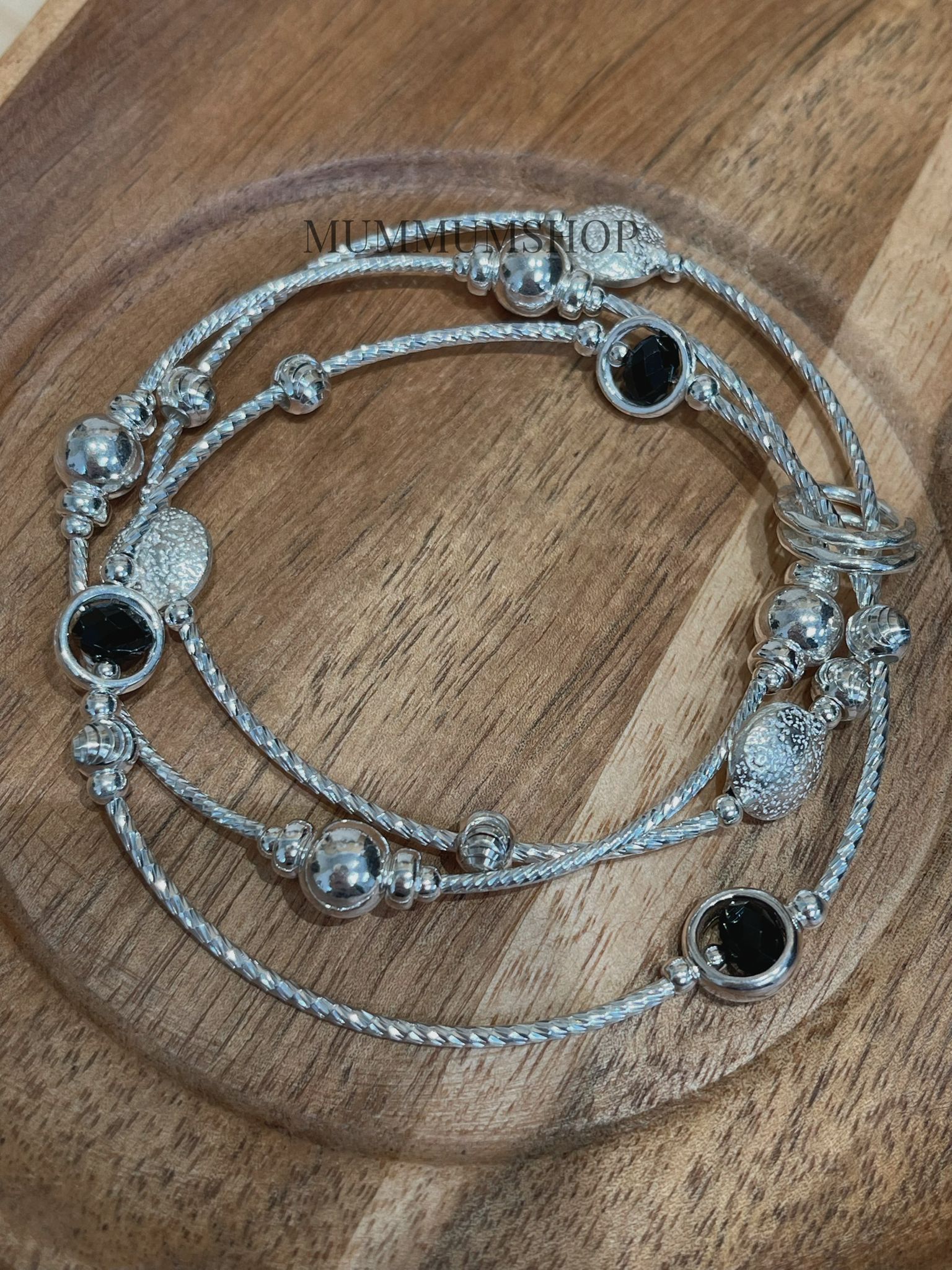 SL13288/三重花亂感黑魔石手鏈