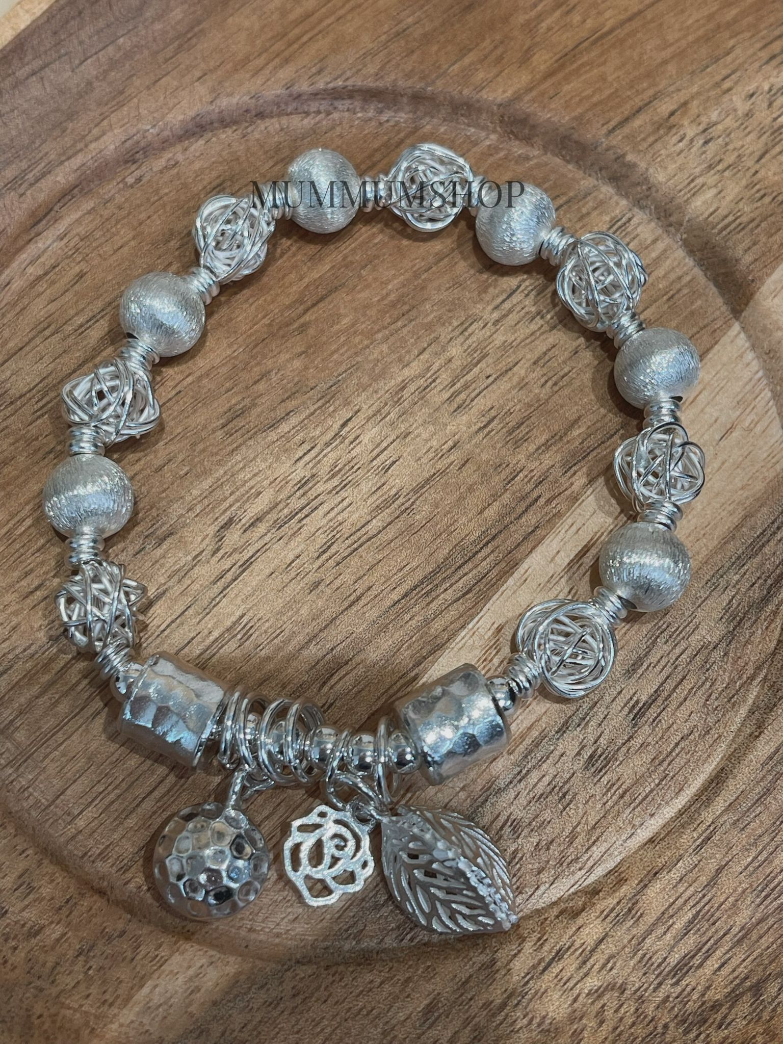 SL13289/花葉小吊飾純色波波手鏈