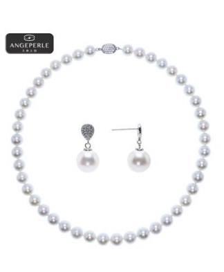 CF9148  天使之泪 S925银 淡水珍珠珈白丽珍 珠项链送耳环   TSZY19