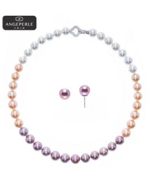 CF9149  天使之泪 渐入佳境  S925银淡水珍珠珈 白丽爱迪生渐变色 耳钉项链两件套    TSJ782