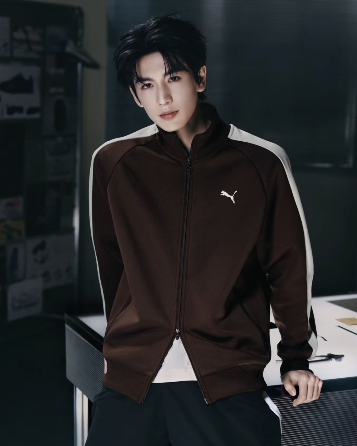 <張凌赫同款>PUMA T7 咖啡色 針織 立領 雙拉鍊 外套