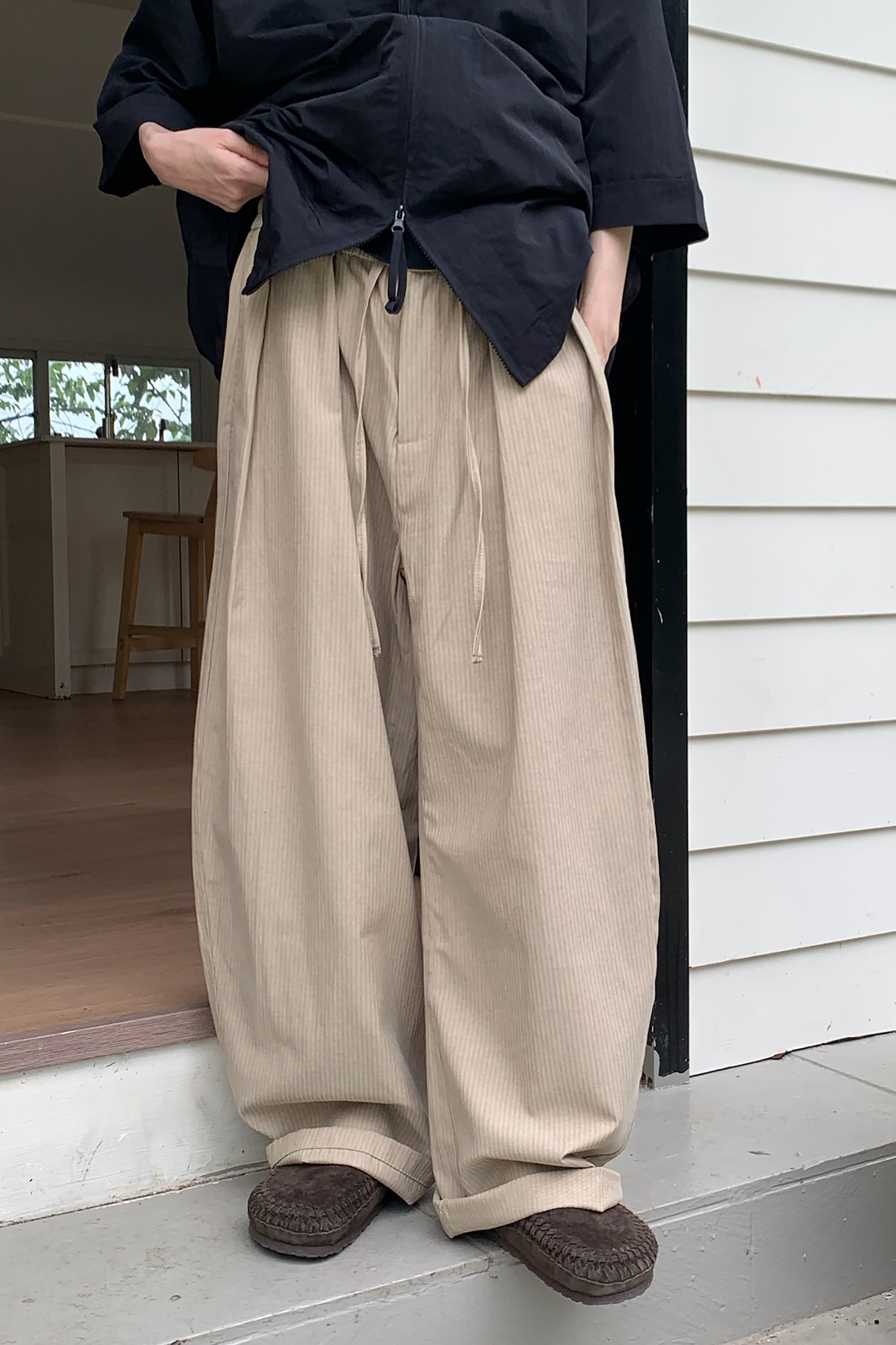 April｜日感細直條綁帶褲 2色