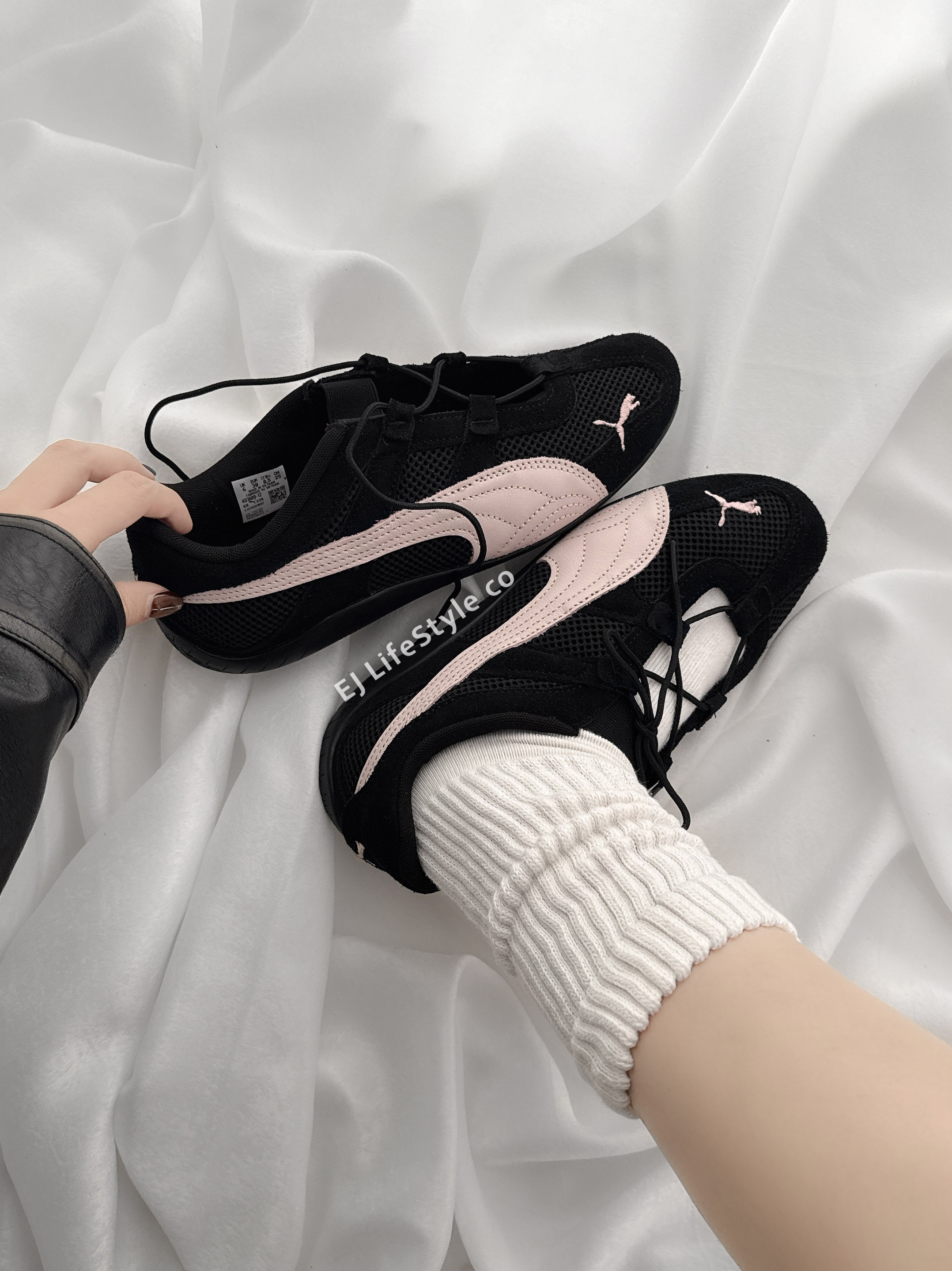 PUMA SPEEDCAT GO 賽車鞋 芭蕾舞鞋 黑粉 涼鞋  網布 麂皮 女鞋 403589-12 / 現貨