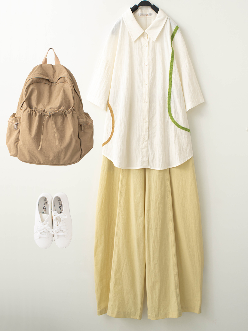 撞色毛巾繡上衣降落傘布壓線氣球褲組合