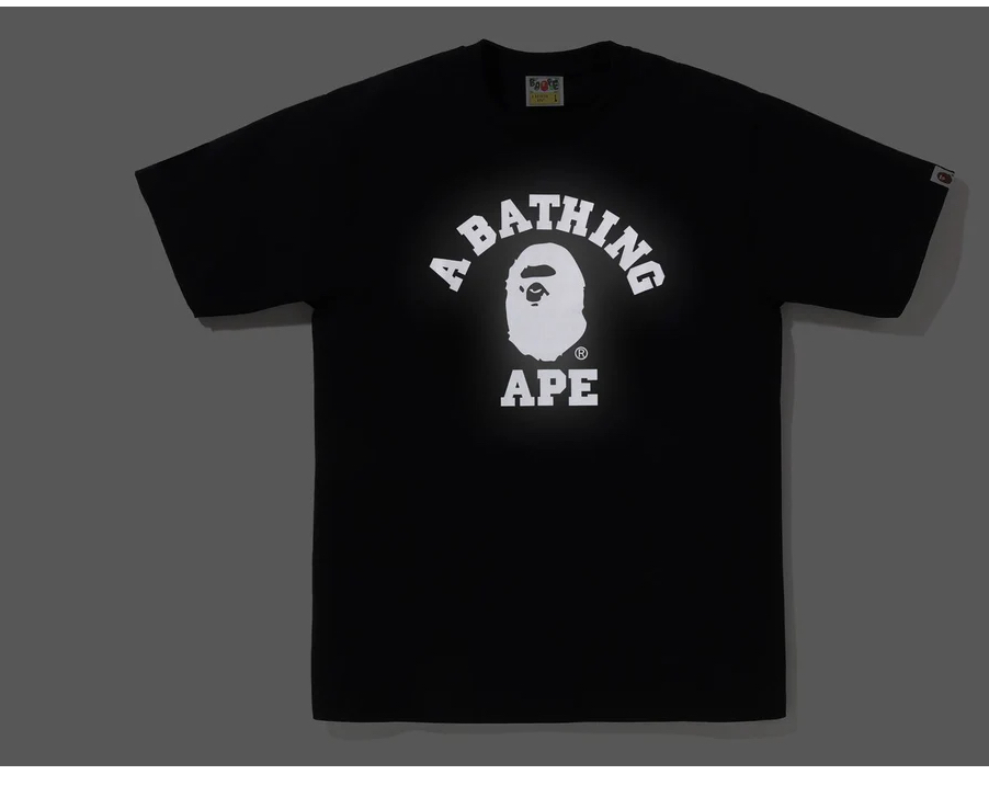 【BAPE男生】0411發售 REFLECTIVE ON COLLEGE TEE (夜光效果) ● 1M20-110-007