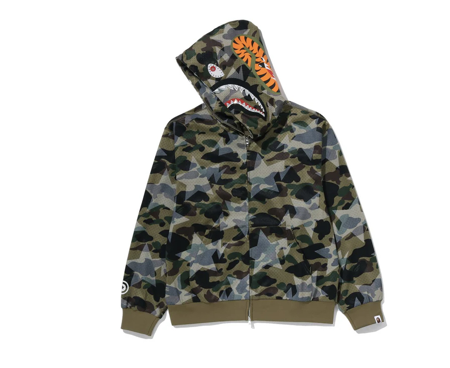 【BAPE男生】0411發售 STA OVER PRINT 1ST CAMO MESH SHARK CROPPED FIT FULL ZIP HOODIE ● 1M30-115-310