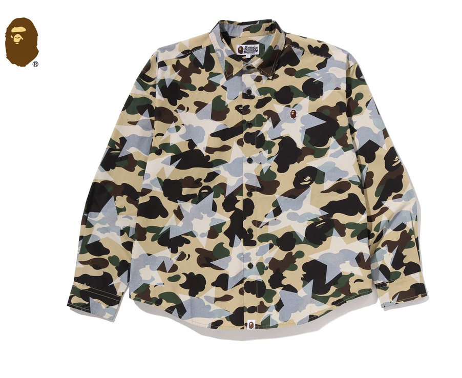 【BAPE男生】0411發售 STA OVER PRINT 1ST CAMO POPLIN LS SHIRT ● 1M30-131-303