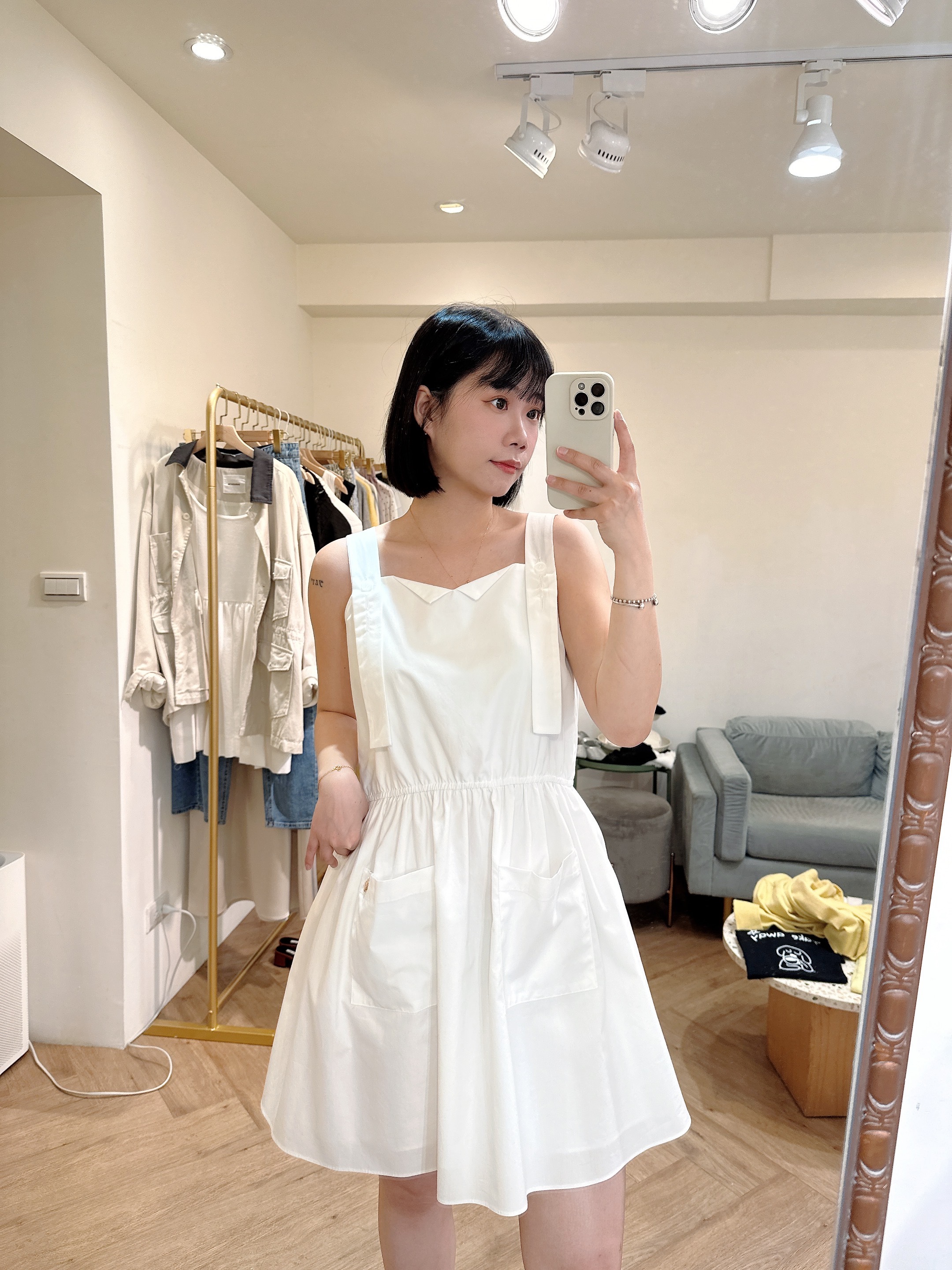 無袖口袋短洋裝