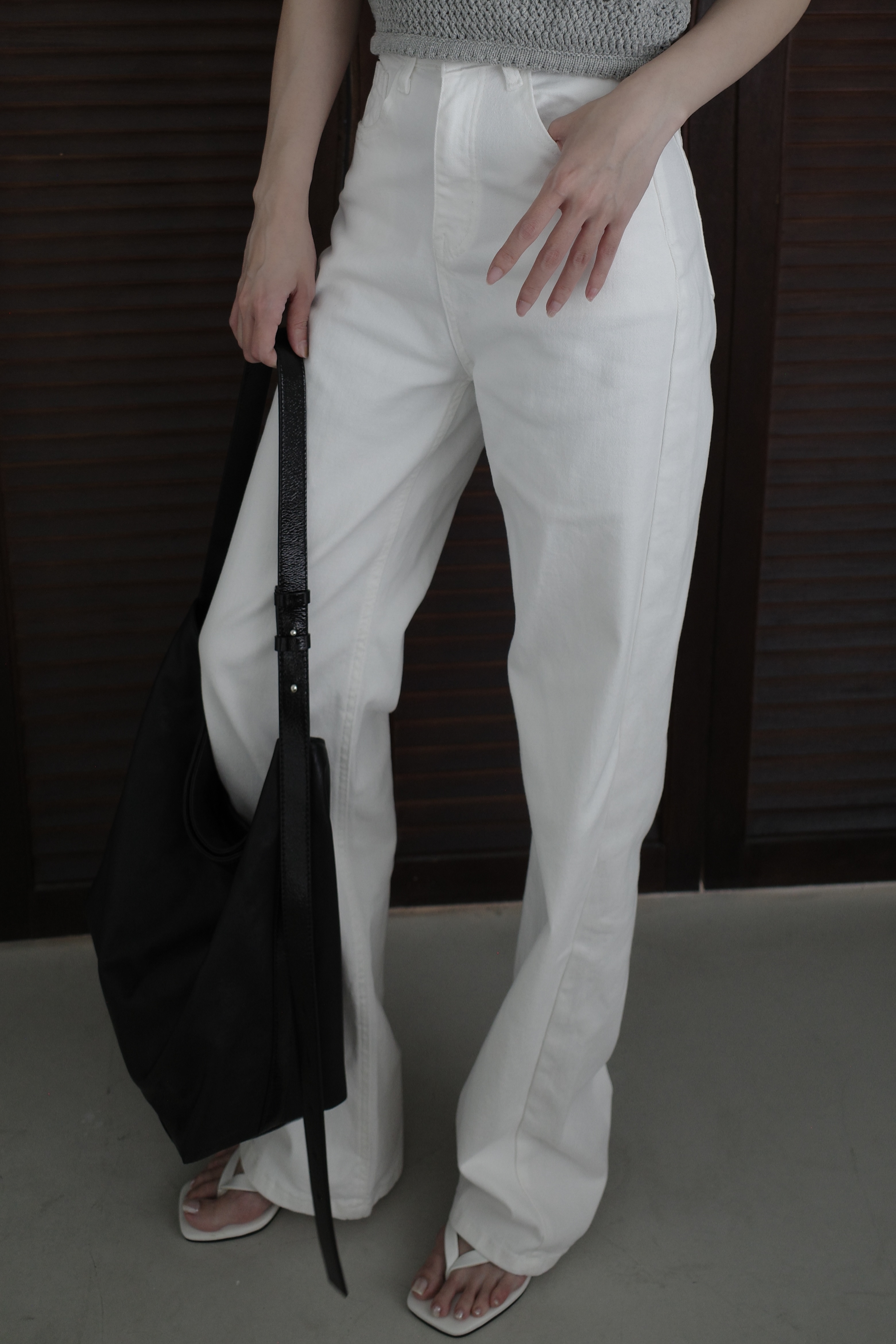 (預購)#AN46 彈力顯瘦直筒褲(淺卡/白)