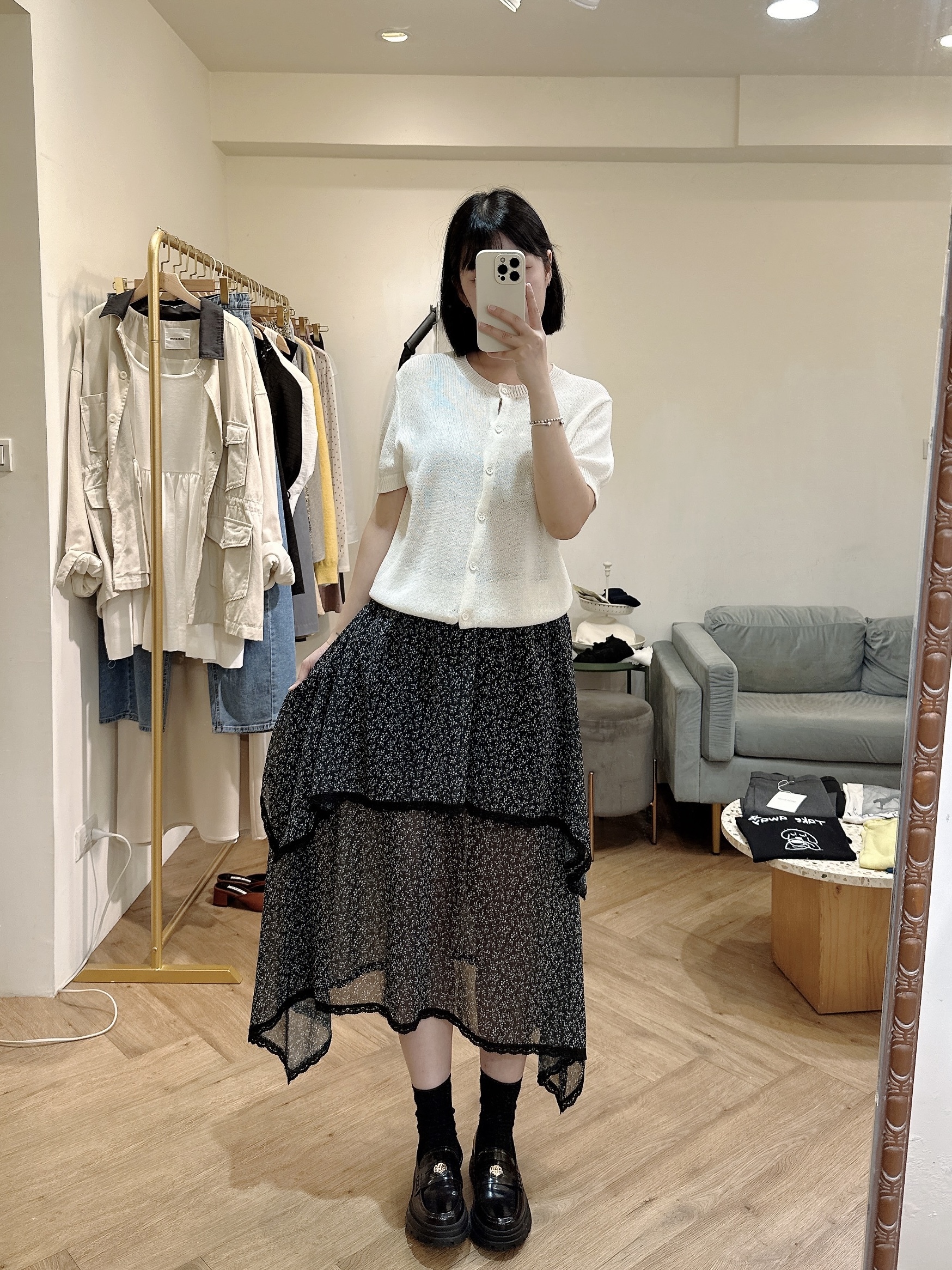 碎花半透膚裙