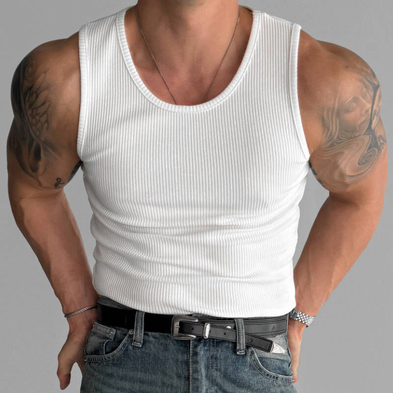 夏季純棉圓領顯壯合身內搭背心