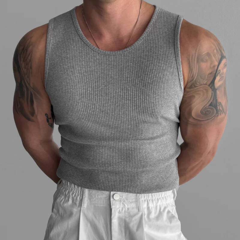 夏季純棉圓領顯壯合身內搭背心