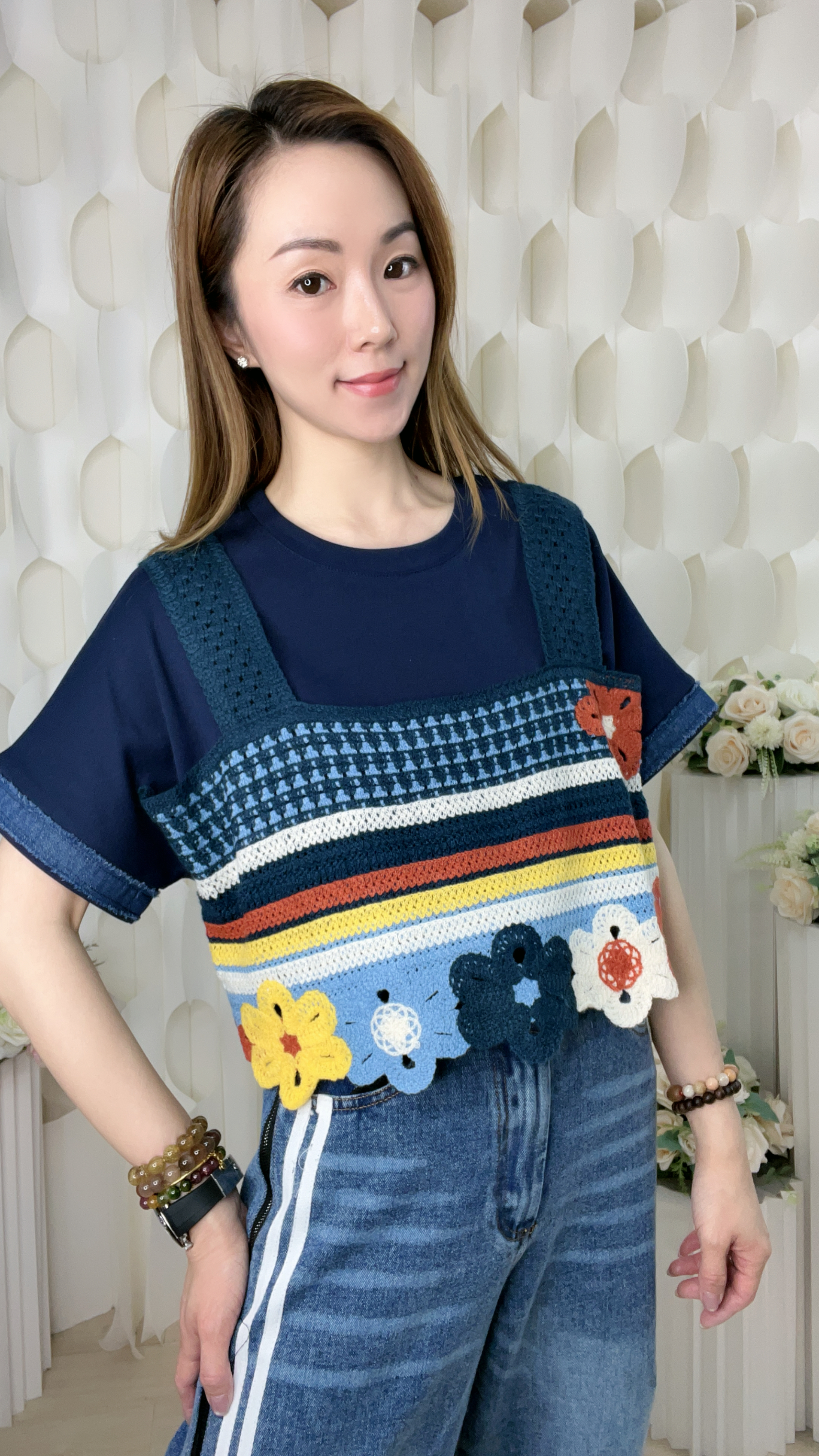 假兩件針織拼滑棉上衣(胸44-48 腰42-46 長23吋)61155 #1004clo