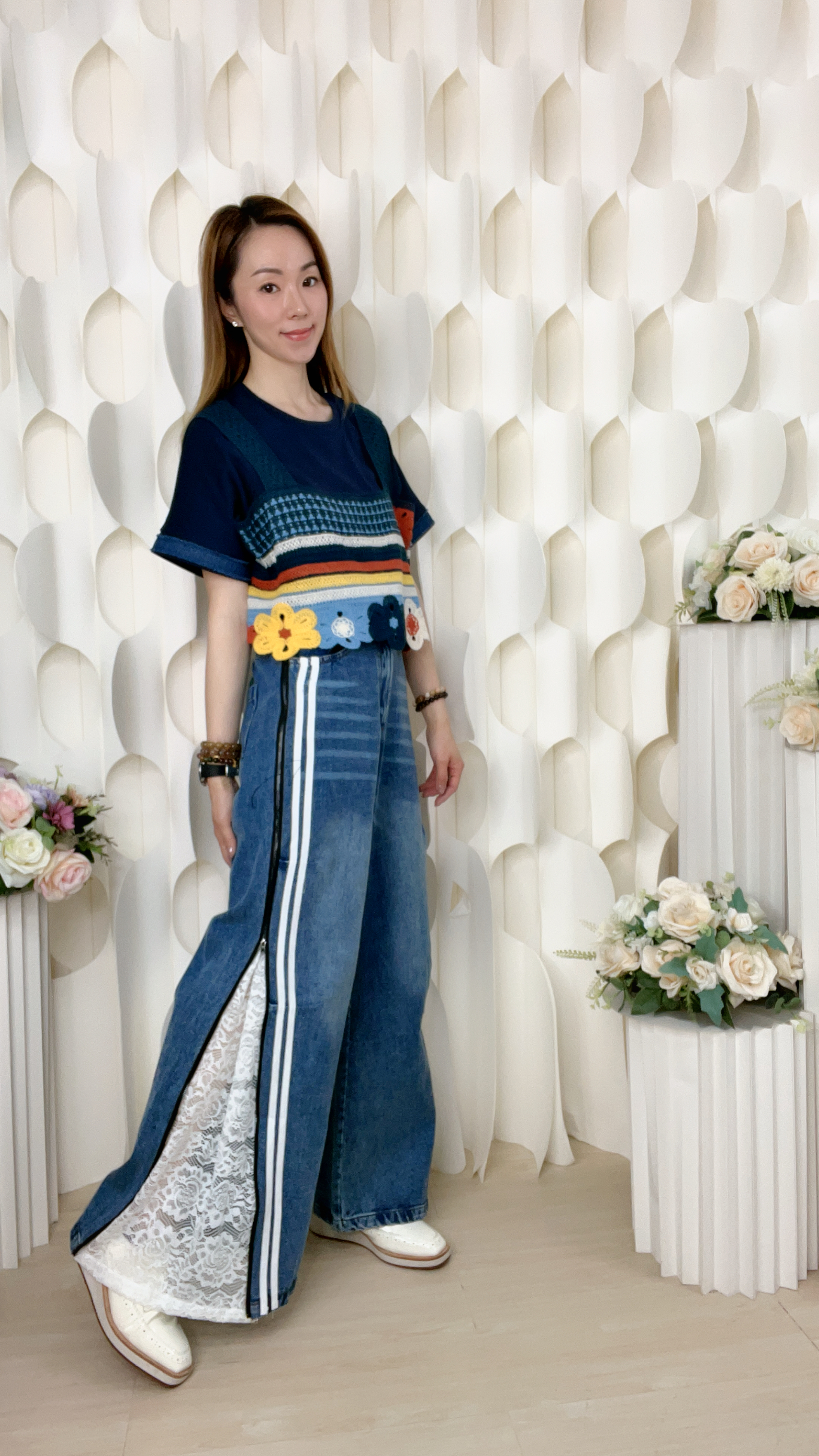 直條拉鍊LACE彎刀型牛仔褲(腰28-34 臀44 長40吋)55651 #1004clo