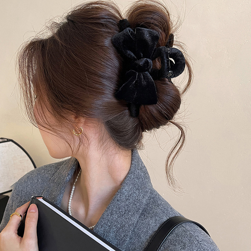 Elegant Flocked Bow Hair Claw
