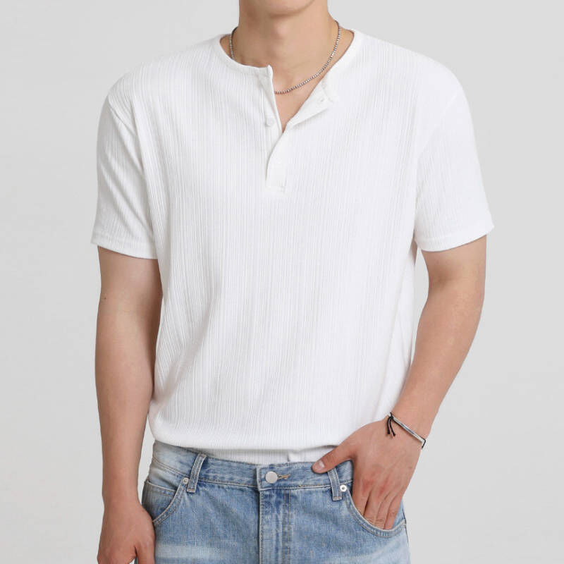 2026夏季直條紋亨利領短袖T-Shirt